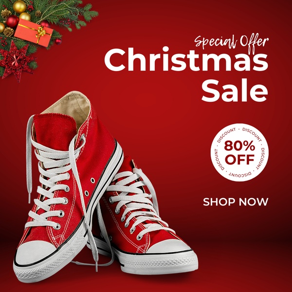 sneakers, canvas shoes, high top shoes, casual shoes, athletic shoes, sale promotion, minimalist, energetic, warm, red, christmas